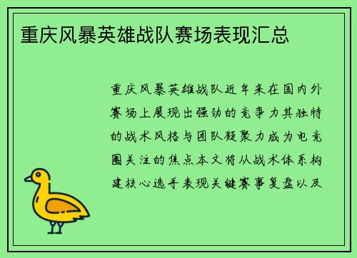 重庆风暴英雄战队赛场表现汇总